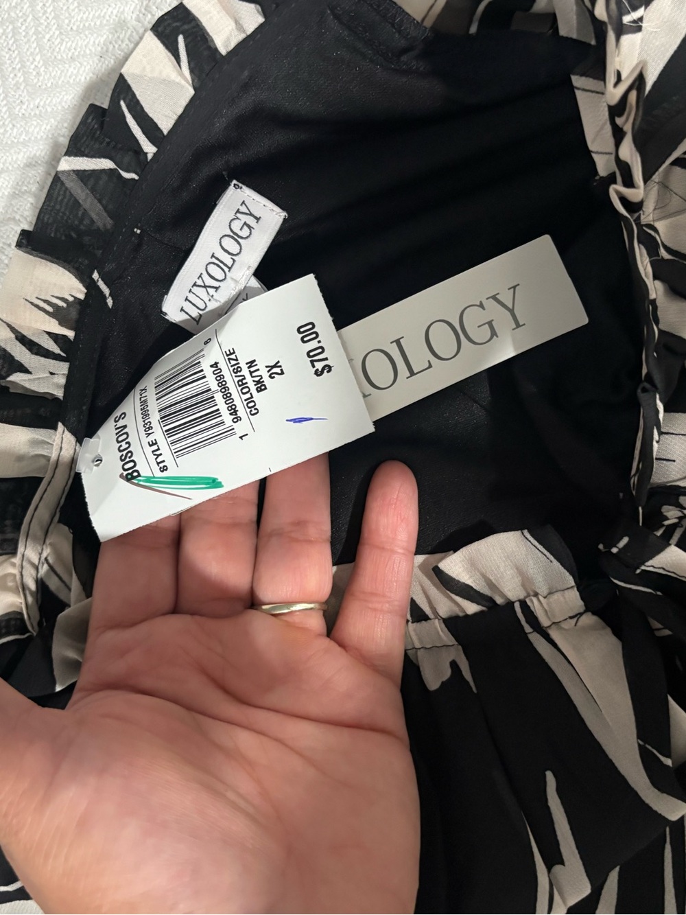 Luxology Black and Cream Long Sleeve Printed A-Line Dress - Picture 6 of 10